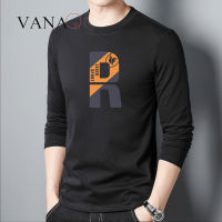 VANAQ เสื้อยืดแขนยาวผู้ชายสีทึบด้านบน