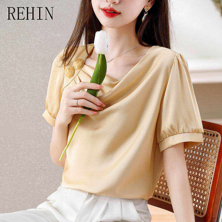 rehin-เสื้อผู้หญิงแขนสั้น-อารมณ์สง่างามใหม่ฤดูร้อนเสื้อชีฟองเดินทางลำลอง