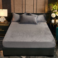 Cozy Velvet Fitted Bed Sheet Thick Warm Solid Color Bed Mattress Protective Cover Elastic Band Tight Wrap Bedspread Cover