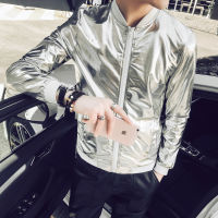 New Sequined Bomber Jacket Men Shiny Sequins Long Sleeve Glitter Zipper Coat Hip Hop Loose Night Club Stage Streetwear Coats