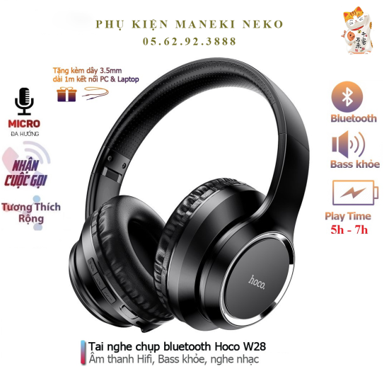 Tai nghe bluetooth chụp tai hoco model w28 có hỗ trợ thẻ nhớ và jack cắm - ảnh sản phẩm 1