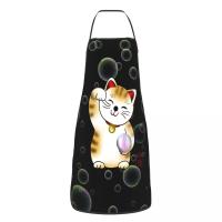 Maneki Neko With Pearl Apron for Women Men Unisex Bib Lucky Cat Cooking Kitchen Tablier Cuisine Chef Painting