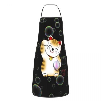 Maneki Neko With Pearl Apron for Women Men Unisex Bib Lucky Cat Cooking Kitchen Tablier Cuisine Chef Painting