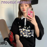 TroubleMaker เสื้อแขนสั้น แขนสั้นเสื้อยืด เสื้อ poloการออกแบบสไตล์วิทยาลัยอเมริกัน วินเทจ 2023 NEW WPL23900EY 36Z230909