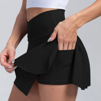 CHRLEISURE Women Crossover Tennis Skirt Pleated Skirt with Pockets Elastic Breathable Golf Skorts Workout Athletic Sports Shorts