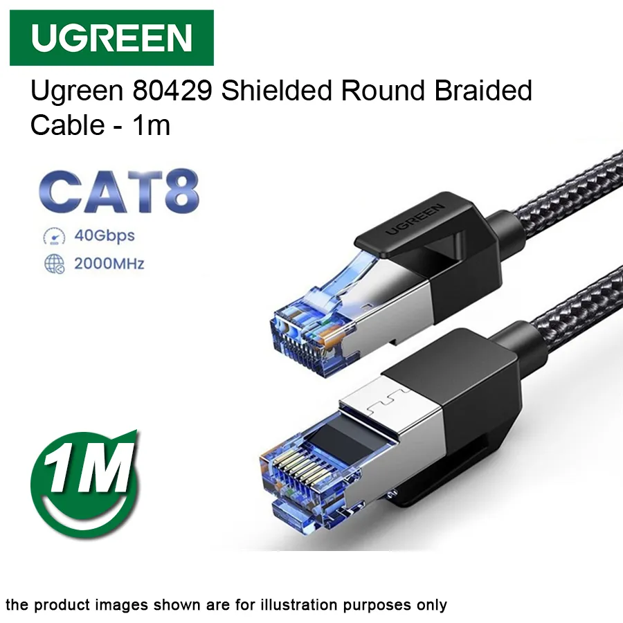 UGreen CAT8 40Gbps Ethernet 1m Round Lan Cable-Black