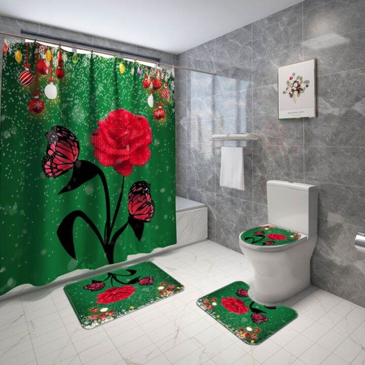 four-piece-set-christmas-bathroom-accessories-sets-pedestal-rug-bathroom-shower-curtain-lid-toilet-cover-bath-mat