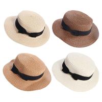 GRRT สำหรับผู้หญิง ฤดูร้อนฤดูร้อนฤดูร้อน หมวกชายหาดหมวก สไตล์อังกฤษอังกฤษ งานทำมือ หมวกแบบแบน โบว์น๊อต หมวกทรงสูง หมวกฟางฟาง หมวกสานกันแดด หมวกกันแดดหมวก
