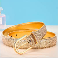 Anxianni belt female new golden belt female decoration silver PU leather ladies belt belt