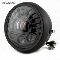 Newness 7inch Lens Motorcycle Headlight LED HighLow Beam Angel Eye DRL Turn Signal For Cafe Racer Motor Lamp Matte black