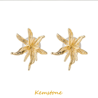 Kemstone ต่างหูเม็ดเดี่ยวสีไข่มุกลายดอกไม้สไตล์เกาหลีต่างหูเงินแท้925สำหรับเป็นของขวัญให้กับผู้หญิง