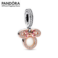 Pandora Disney Minnie sterling silver and 14k rose gold-plated double dangle with red, clear cubic zirconia and shimmering white enamel เครื่องประดับ จี้ชาร์ม ชาร์มสีโรส ชาร์มสร้อยข้อมือ ชาร์มแพนดอร่า แพนดอร่า