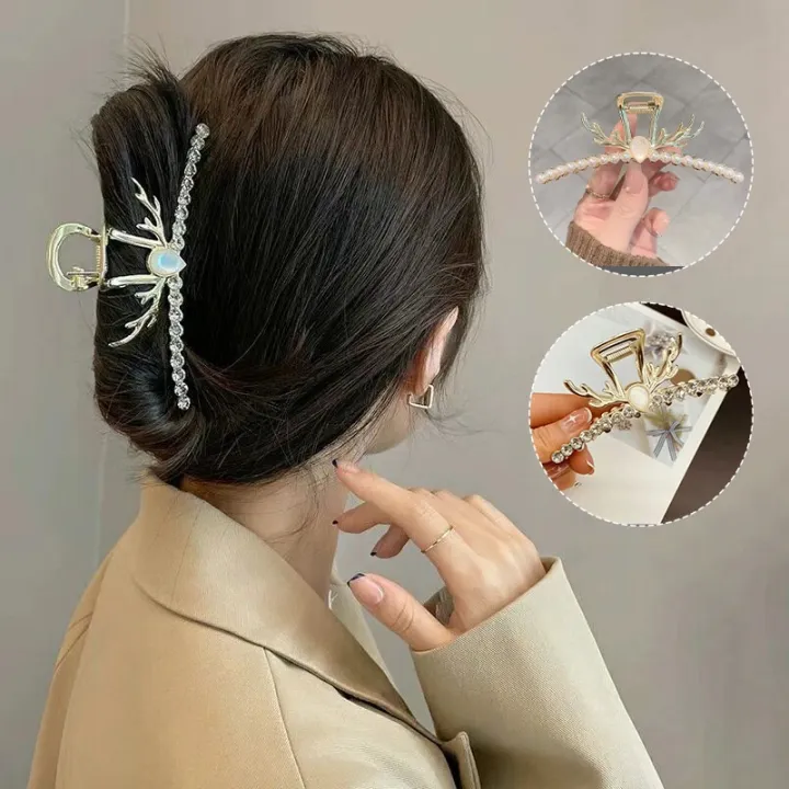 Pearl Rhinestone Hair Clip Women's Metal Grab Clip Elegant Temperament Hair  Accessories Summer | Lazada PH