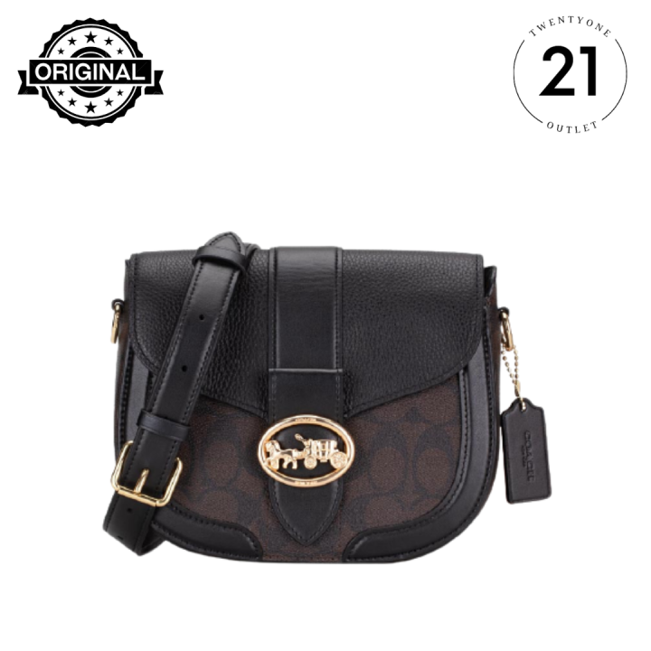 Coach Saddle Bag In Signature Canvas Brown Black Lazada