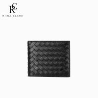 2023 New★ RC new sheepskin mens short woven wallet youth soft leather horizontal genuine leather folder ultra-thin business wallet tide