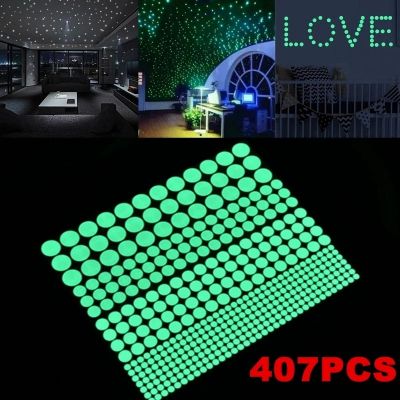 407Pcs 3D Round Dot Luminous Wall Stickers/ DIY Home Decor Glow In The Dark Fluorescent Wallpaper/ Kid Room Decorative Wall Murals