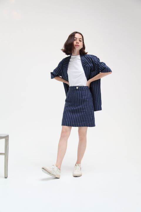 butterscotth-stripe-a-line-skirt-กระโปรงทรงเอ-ผ้าลินิน-ลายทาง-pre-order-สินค้ารอ-7-14-วัน