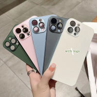 ดั้งเดิมสุดหรู AG โลโก้มือถือเคสกระจกแบบบางสำหรับ IPhone 11 Pro Max 12 13 14 Pro 14Pro Max 14 Plus ฝาครอบป้องกันเลนส์แข็งสีทึบด้าน