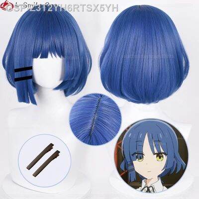 ☇☒วิกคอสเพลย์อะนิเมะ Bocchi Ryo Perucas Femininas Resistentes Ao Calta Qualidade Cabelo Azul E Cinza Boné Peruca Para Menina 30ซม.