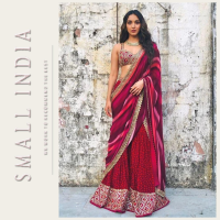 {**ส่งฟรี**} SMALL INDIA ?✨ Maroon Taffeta Embroidery ?✨ Palazo Suit Set