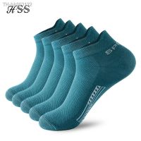 ❦ HSS 5Pairs Organic Cotton Men Socks Ankle Breathable Mesh Sports Sock Casual Athletic Summer Thin Short Sokken Plus Size EU40-46