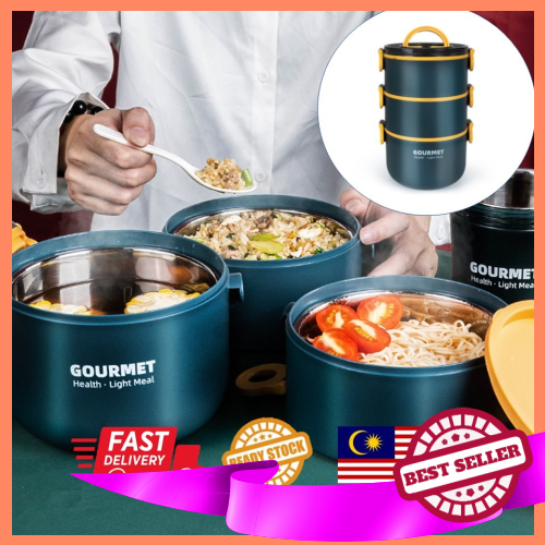 3 Tier Stainless Steel Food Gourmet Lunch Box Container Keep Warm Spill