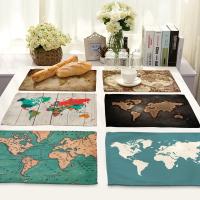 [HOT ZEXKLIOALQAQ 529] แผนที่โลกแบบ Placemats สำหรับโต๊ะในครัวสี่เหลี่ยมผืนผ้าผ้าลินินเสื่อสถานที่สำหรับโต๊ะรับประทานอาหารเสื่ออาหารค่ำ Manteles Individuales