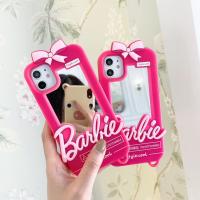 ฝาหลัง TJJ สำหรับ iPhone 14 13 12 11 Pro Max Mini XR XS MAX 8X7 SE 2020ตุ๊กตา Barbies กระจกเงาโต๊ะเครื่องแป้งเคสมือถือน่ารักสีชมพู