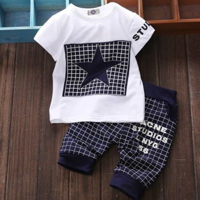 2021 Hot Sale Baby Boy Clothes Summer Children 39;s Clothes Suit T-shirt Pants Suit Star Print Clothes Newborn Sports Suit