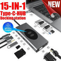 jianzhifen ฮับตัวแปลงแบบหลายพอร์ต15/14/13/11ใน1 USB พร้อมที่ชาร์จแบบไร้สาย4K HD Type-C แท่นวางมือถือ TF การ์ดรีดเดอร์ SD 5W/ 7.5W/10W