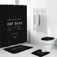 HOT BATH Black Design Shower Curtain Minimalism Bathroom Decor Set 4 Piece Toilet Cover Mat Polyester Fabric 71 quot; W x 71 quot; H