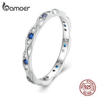 Bamoer แหวนเงินแท้925สีน้ำเงิน Zircon Demon Eye Ring Devil Eye Band For Women Simple Fashion Jewelry Gift