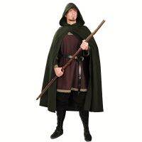 1 PC ยุคกลางสีเขียว Cape Halloween Wizard Grim Reaper เปิดด้านหน้า Cape,นักรบคอสเพลย์ Renaissance Hooded Witch Cape