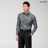 OLYMP GREEN CHOICE LUXOR Shirt เสื้อเชิ้ตชายรักษ์โลก สีดำ ลายพิมพ์ดอกไม้สีขาว ทรงหลวม ใส่สบาย รีดง่าย