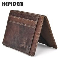 HEPIDEM RFID High Quality Crazy Horse Genuine Leather Slim Wallet 2021 New Front Pocket Money Dollar Bill Purse for Men K104