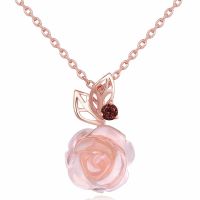 DANS ELEMENT Rose Flower 9mm 100 Natural Gemstone Rose Quartz Chain Necklace 925 Sterling Silver Jewelry DENI025