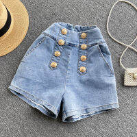 2022 Spring and Summer New Denim Shorts Female Korean Version High Waist Slim Straight Double Breasted Elastic Hot Trousers