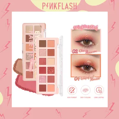 PINKFLASH PinkDessert Pink Dessert 12 Shades Eyeshadow Palette High Pigment Fine And Smooth Powder Waterproof Longlasting 4 Colors