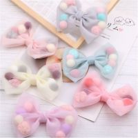 10Pcs/Lot Cute Pompom Ball Big Bow Hair Clips For Girls Chiffon Hairpin Baby Hairbow Hairclip Kids Barrettes Princess Accessory