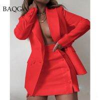 แฟชั่น Wanita Streetwear ชุด Warna Permen Blazer Dasar Mantel + Rok Kancing Samping Setelan Jaket Ramping Setelan Kantor Wanita Set S-XXL