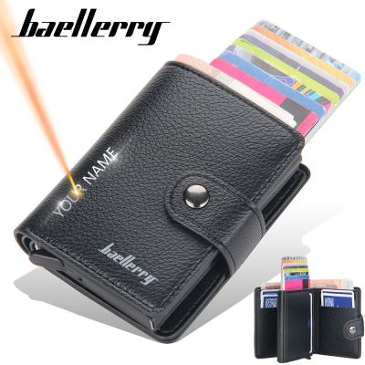 Baellerry RFID Men Wallets New Short Name Print Card Holder Popup Slim Male Purse High Quality PU Leather Brand Mens Wallet