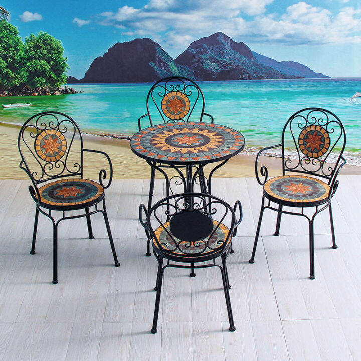 European outdoor balcony wrought iron small tables and chairs outdoor balcony courtyard leisure
