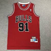 เสื้อกีฬาแขนกุด ลายทีม NBA Jersey Chicago Bulls No.91 Rodman สีแดง สไตล์เรโทร พลัสไซซ์