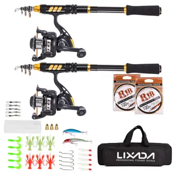 Fishing Pole Fishing Rod Reel Combo Full Kit with 2pcs 2.1m Telescopic  Fishing Rods 2pcs Spinning Reels Fishing Lures Hook Accessories Telescopic