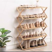 รชั้นวางรองเท้าชั้นเก็บของเก็บรองเท้าทำจากไม้แท้พับเก็บได้ SHOE RACK