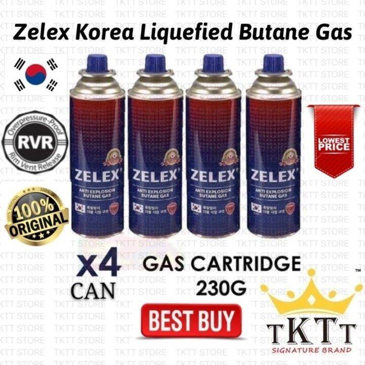NEW TKTT Korea 4 Cans Zelex Liquefied Butane Gas Cartridge Gas Bottle