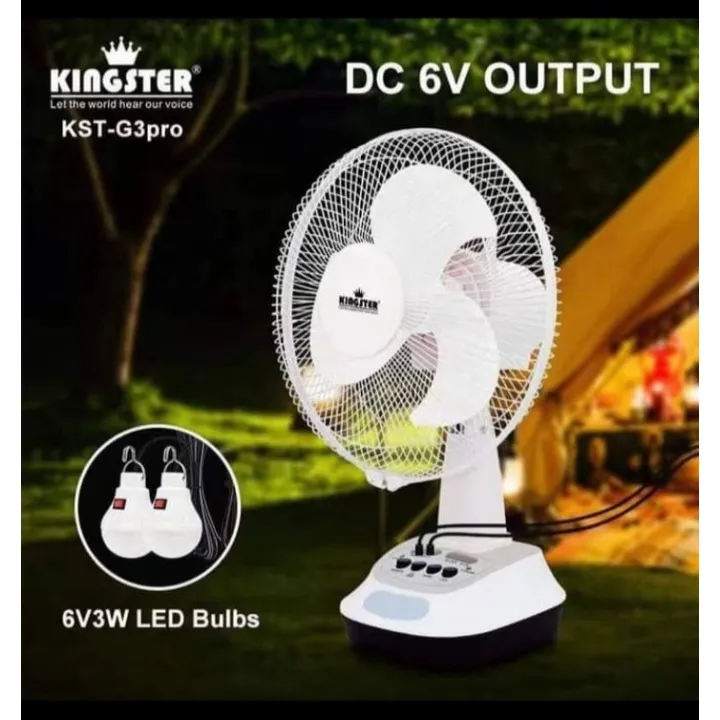 Solar Electric Fan 12Inch Rechargeable 2 Led Lights AC/DC Charging