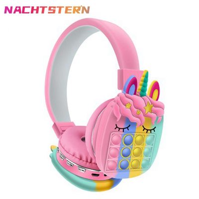 Rainbow unicorn Wireless Headphones Creative Bluetooth Headset Push Bubble Fidget Headset Stress Relief Decompression Toy