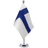 14x21cm Mini Flag Of Finland Banner Meeting Boardroom Table Desk Stand Stainless Steel Pole The Finnish Flag National Design