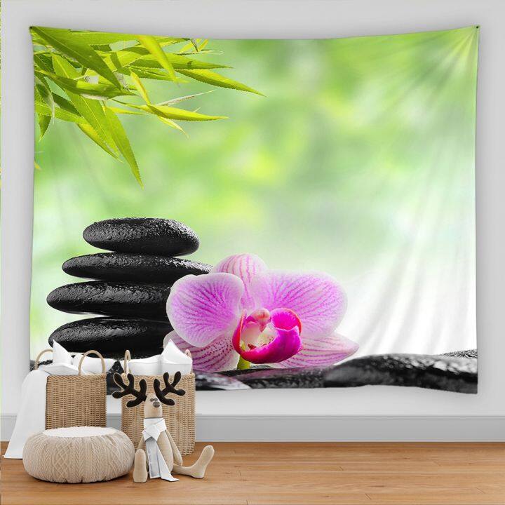 green-bamboo-garden-decor-tapestries-3d-zen-stone-butterfly-orchid-wall-hanging-home-background-cloth-living-room-decor-asthetic